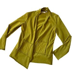 HABITAT Jacket Sweater Cotton Green Chartreuse Patchwork Boho Top Long Sleeves